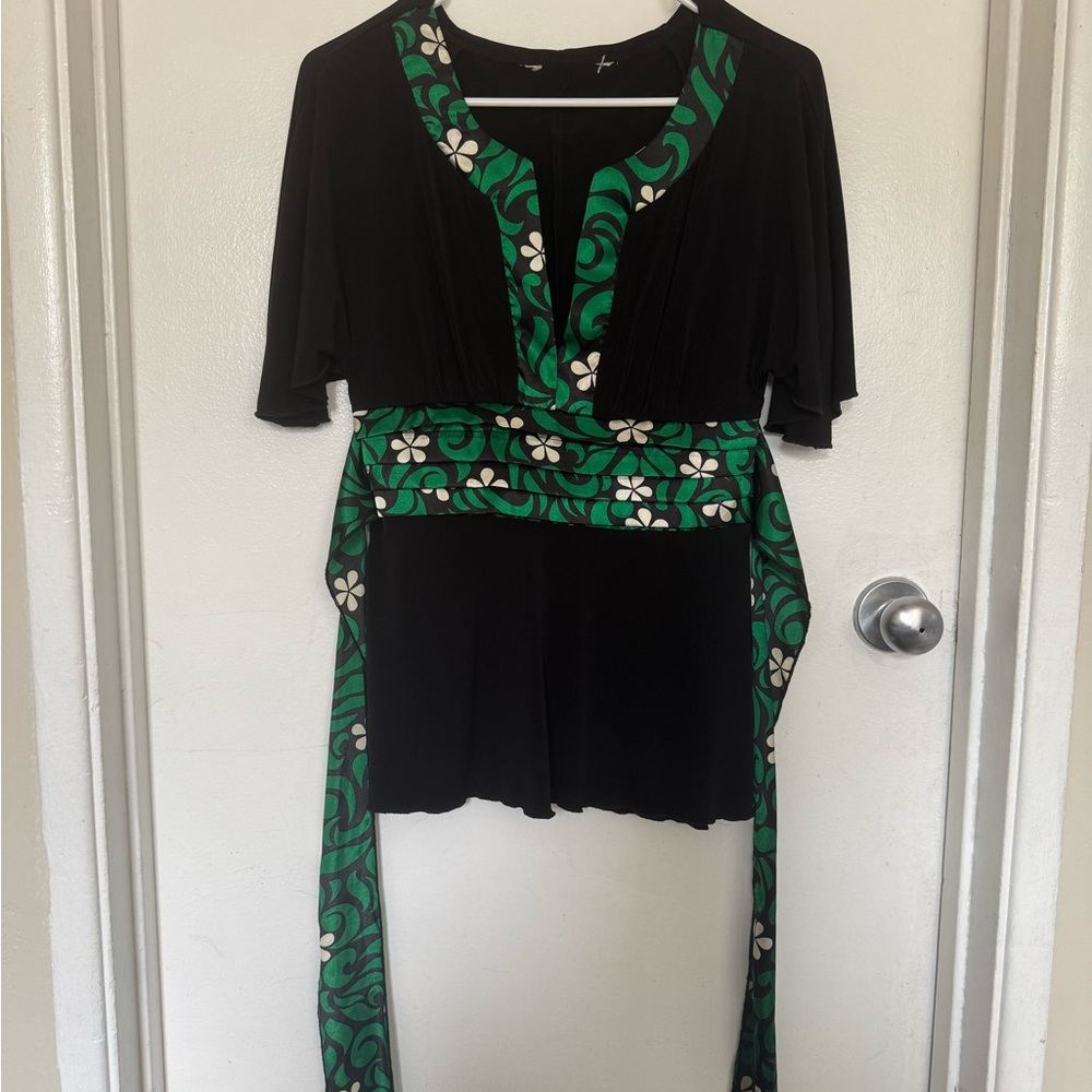Floral Black and Green Women's Top